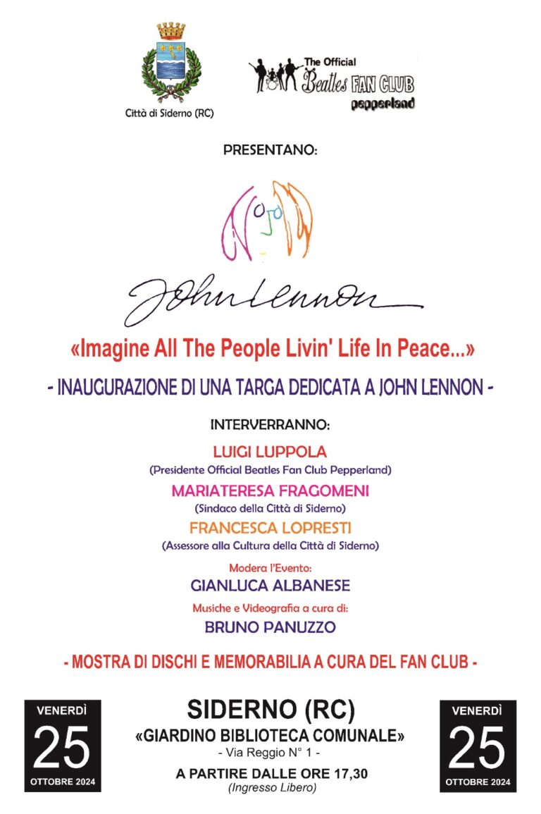 Siderno: Inaugurazione targa John Lennon