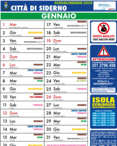 Siderno: Calendario Raccolta Differenziata 2025